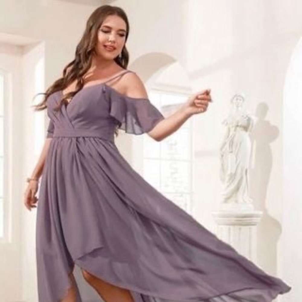 Plus Cold Shoulder High Low Hem Chiffon Prom Dress